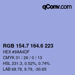 カラーコード: RGB 154.7 164.6 223 | qconv.com