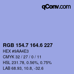 カラーコード: RGB 154.7 164.6 227 | qconv.com