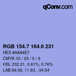 カラーコード: RGB 154.7 164.6 231 | qconv.com