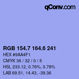 カラーコード: RGB 154.7 164.6 241 | qconv.com