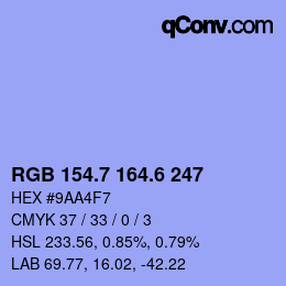 カラーコード: RGB 154.7 164.6 247 | qconv.com