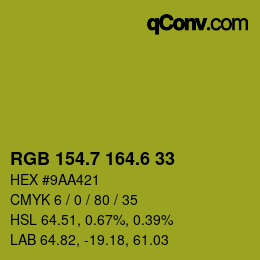 カラーコード: RGB 154.7 164.6 33 | qconv.com