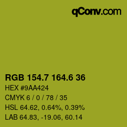 カラーコード: RGB 154.7 164.6 36 | qconv.com