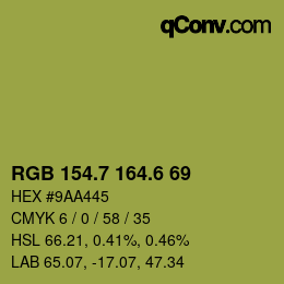 カラーコード: RGB 154.7 164.6 69 | qconv.com