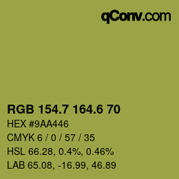 カラーコード: RGB 154.7 164.6 70 | qconv.com