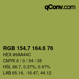 カラーコード: RGB 154.7 164.6 76 | qconv.com
