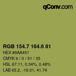 カラーコード: RGB 154.7 164.6 81 | qconv.com