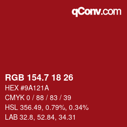 カラーコード: RGB 154.7 18 26 | qconv.com