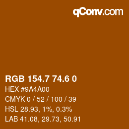 カラーコード: RGB 154.7 74.6 0 | qconv.com
