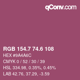 カラーコード: RGB 154.7 74.6 108 | qconv.com