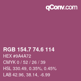 カラーコード: RGB 154.7 74.6 114 | qconv.com
