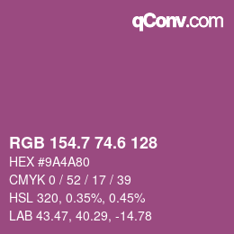 カラーコード: RGB 154.7 74.6 128 | qconv.com