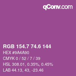 カラーコード: RGB 154.7 74.6 144 | qconv.com