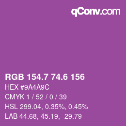 カラーコード: RGB 154.7 74.6 156 | qconv.com
