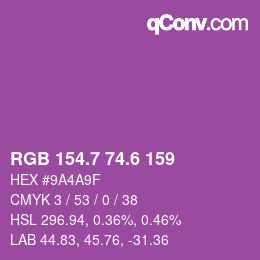 カラーコード: RGB 154.7 74.6 159 | qconv.com