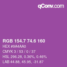 カラーコード: RGB 154.7 74.6 160 | qconv.com