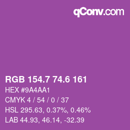 カラーコード: RGB 154.7 74.6 161 | qconv.com