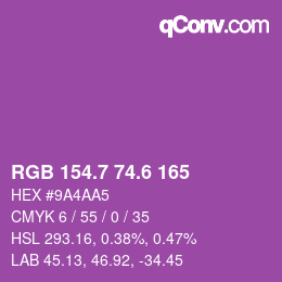 カラーコード: RGB 154.7 74.6 165 | qconv.com