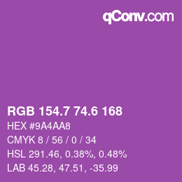 カラーコード: RGB 154.7 74.6 168 | qconv.com