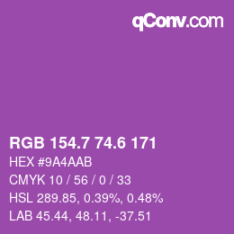 カラーコード: RGB 154.7 74.6 171 | qconv.com