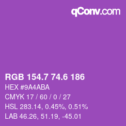 カラーコード: RGB 154.7 74.6 186 | qconv.com
