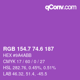 カラーコード: RGB 154.7 74.6 187 | qconv.com