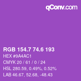 カラーコード: RGB 154.7 74.6 193 | qconv.com
