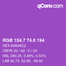 カラーコード: RGB 154.7 74.6 194 | qconv.com