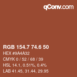カラーコード: RGB 154.7 74.6 50 | qconv.com