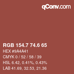 カラーコード: RGB 154.7 74.6 65 | qconv.com