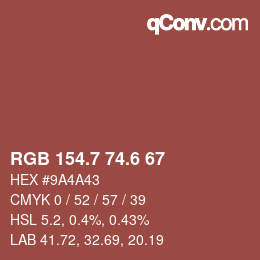 カラーコード: RGB 154.7 74.6 67 | qconv.com