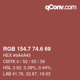 カラーコード: RGB 154.7 74.6 69 | qconv.com