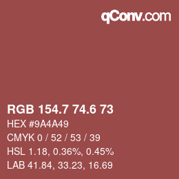 カラーコード: RGB 154.7 74.6 73 | qconv.com