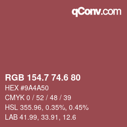 カラーコード: RGB 154.7 74.6 80 | qconv.com