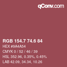 カラーコード: RGB 154.7 74.6 84 | qconv.com