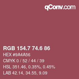 カラーコード: RGB 154.7 74.6 86 | qconv.com