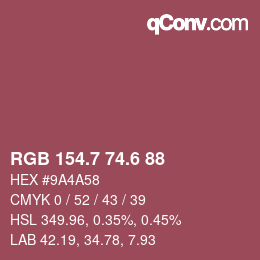カラーコード: RGB 154.7 74.6 88 | qconv.com