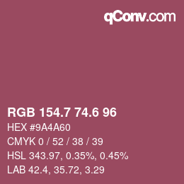 カラーコード: RGB 154.7 74.6 96 | qconv.com