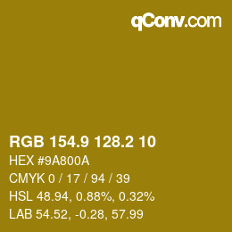カラーコード: RGB 154.9 128.2 10 | qconv.com