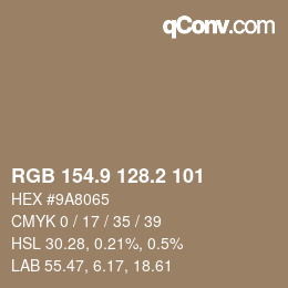 Color code: RGB 154.9 128.2 101 | qconv.com