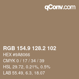 Código de color: RGB 154.9 128.2 102 | qconv.com
