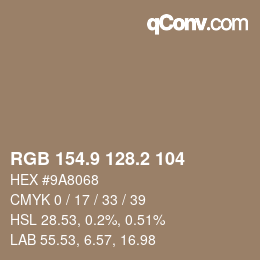 Color code: RGB 154.9 128.2 104 | qconv.com