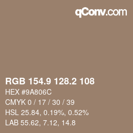 Color code: RGB 154.9 128.2 108 | qconv.com