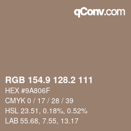 Color code: RGB 154.9 128.2 111 | qconv.com