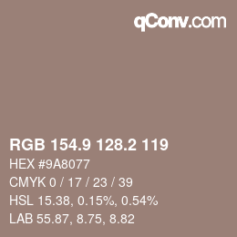 Color code: RGB 154.9 128.2 119 | qconv.com