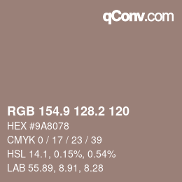 Color code: RGB 154.9 128.2 120 | qconv.com