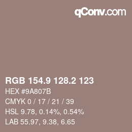 Color code: RGB 154.9 128.2 123 | qconv.com