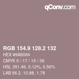 カラーコード: RGB 154.9 128.2 132 | qconv.com