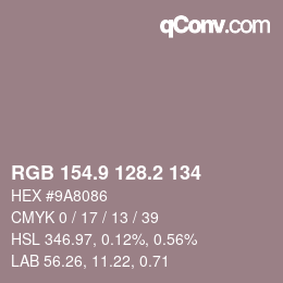 Color code: RGB 154.9 128.2 134 | qconv.com