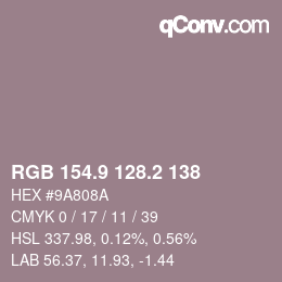 Color code: RGB 154.9 128.2 138 | qconv.com
